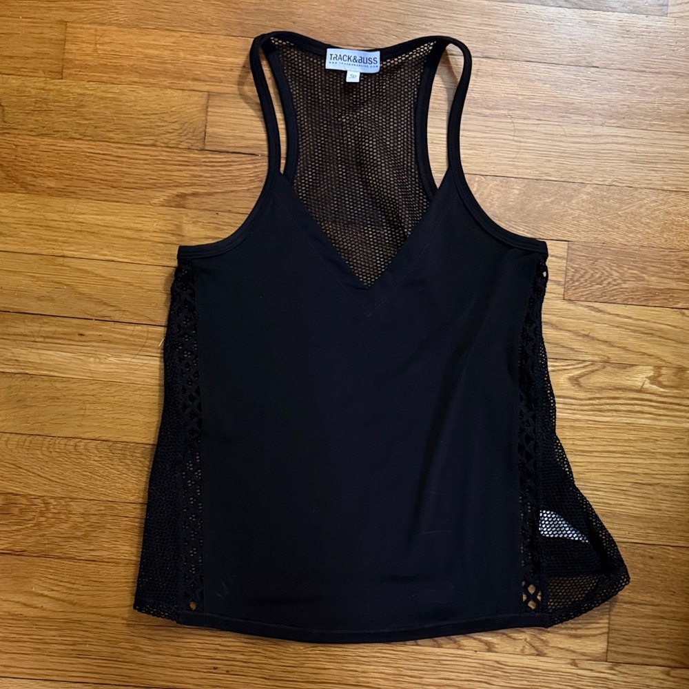 Track & Bliss Black Mesh-Back Racer Tank Top